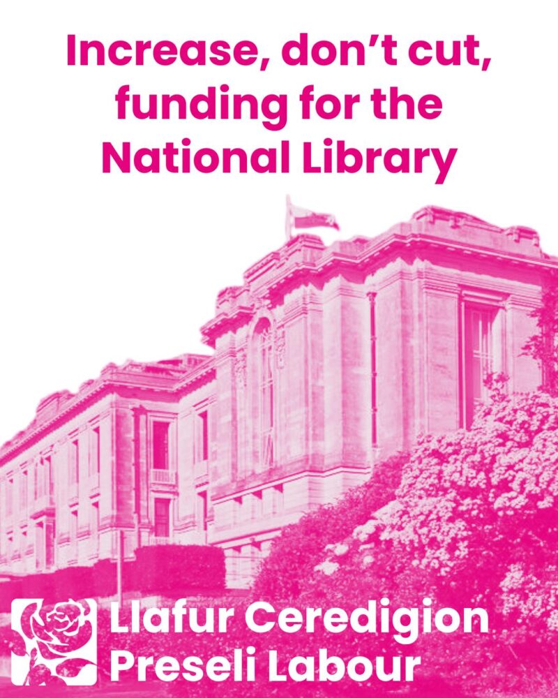 Stark image of the National Library with slogan calling for increase funding